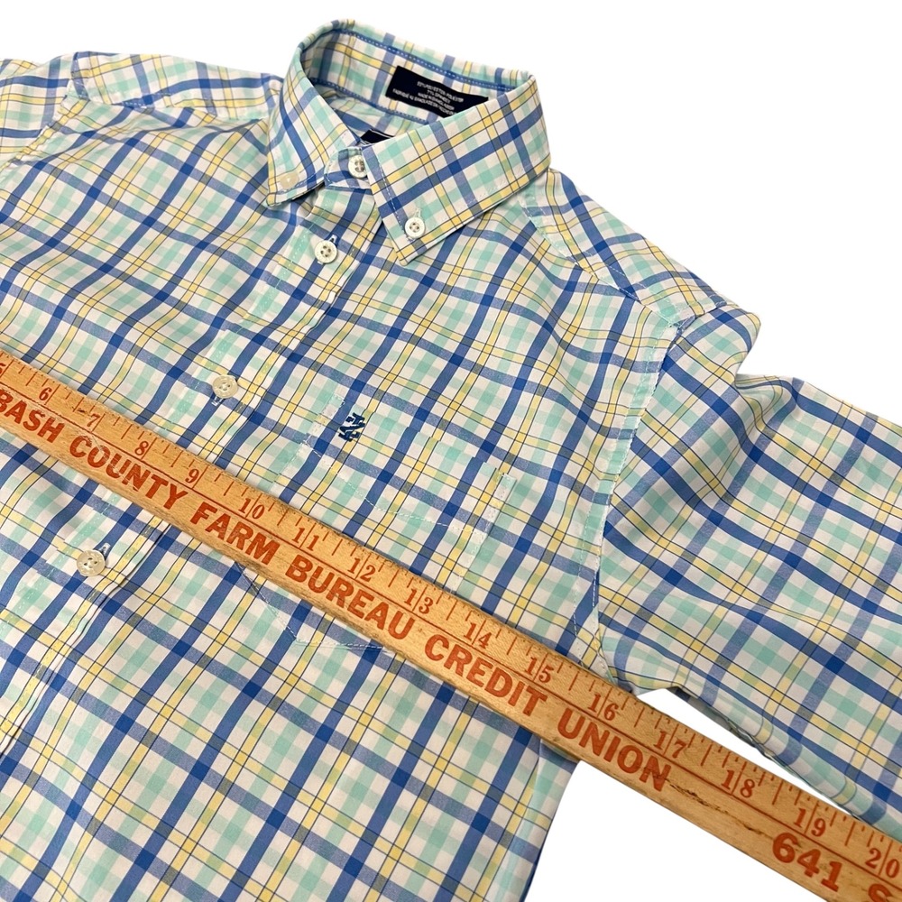 IZOD Boys Stretch Plaid‎ Button Down Long Sleeve Shirt Preppy Size Medium 10/12 - Picture 3 of 7